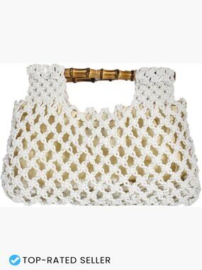 Straw Woven Hollow Tote Bag Bamboo Handle Beach Vacation Shoulder Satchel